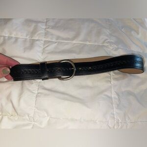 Black Leather Belt with Silver Buckle Size 22-26